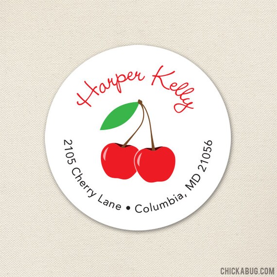 Cherry Address Labels / Cherries Address Labels - Sheet of 24 Il_570xn