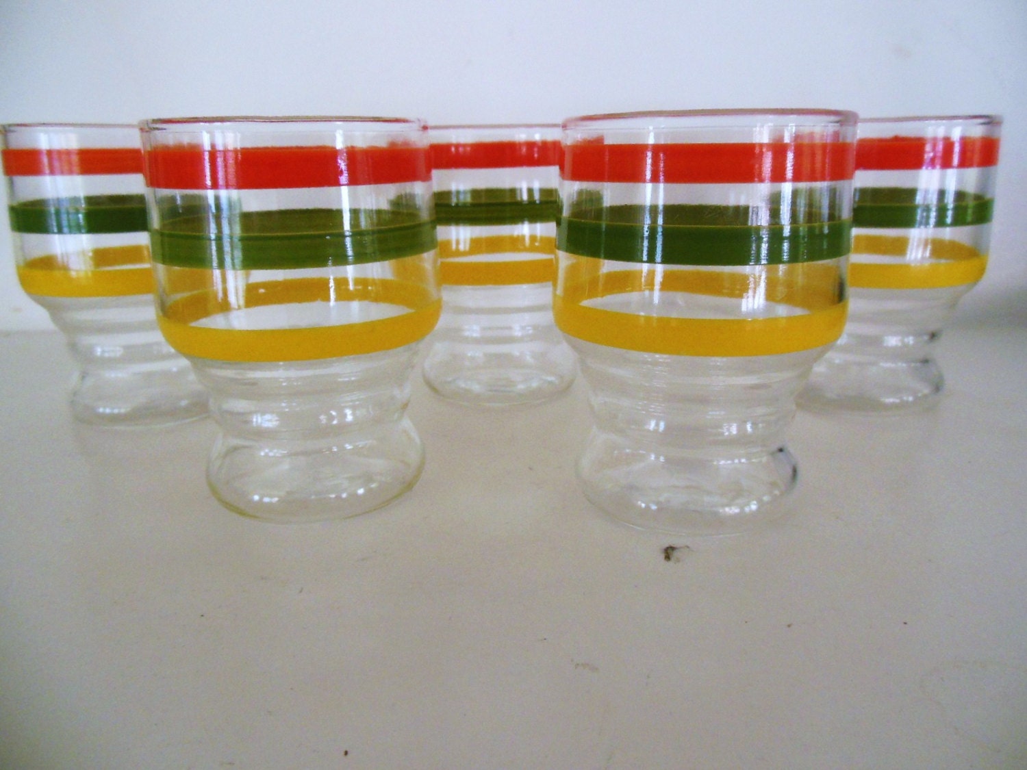 5 Vintage Stripe Juice Glasses Anchor Hocking 50s 60s By 40szen 1194