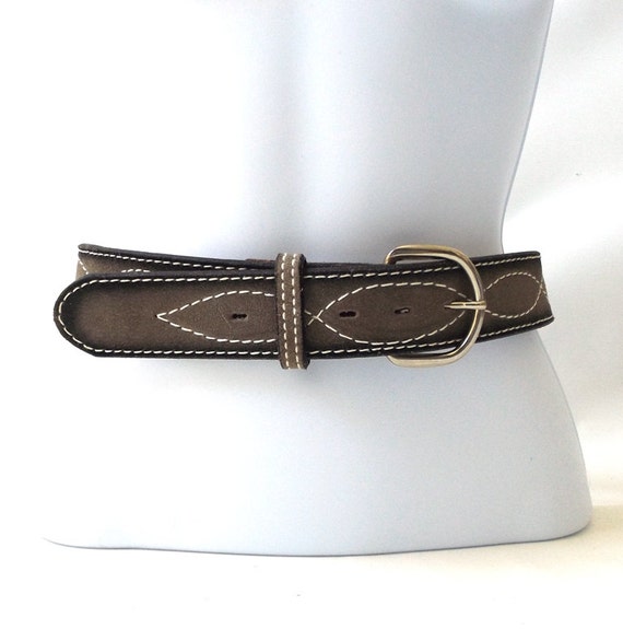 vintage 1970's NOS grey leather belt white by RecycleBuyVintage