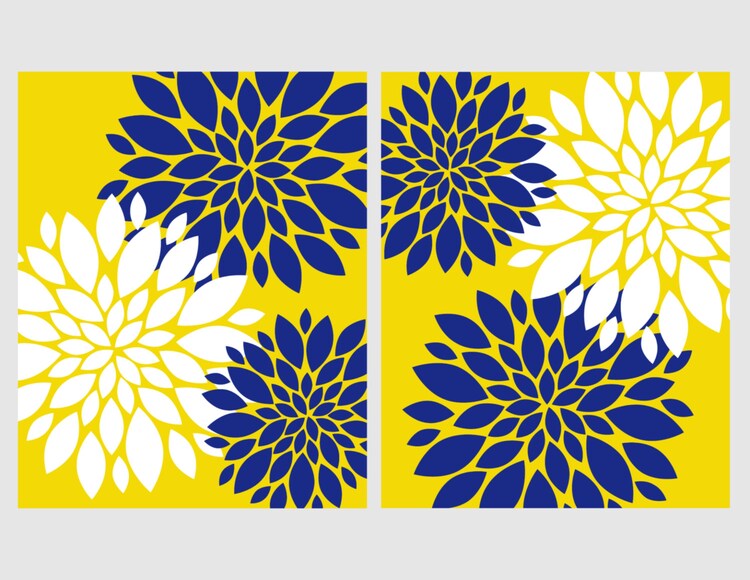 Yellow Navy Wall Art Nursery Wall Art Flower Burst by vtdesigns