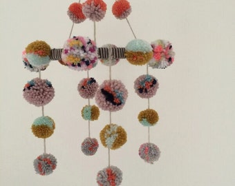 baby mobile - pom pom mobile - nursery mobile - pom pom