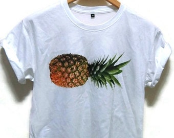 Crop Tank Top Pineapple - Pineapple Crop Top - Graphic Crop Tops - Colorful Crop Top - Tropical - White Crop Top NO 1