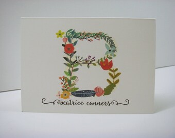 Personalized Stationery Gift Set Vintage Floral Initial and your Name Set of 12 Note Cards in Gift Box