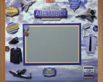AIR FORCE HERO Pre-Made Memory Album Page (Gallery Wood Shadow Box Frame Sold Separately)