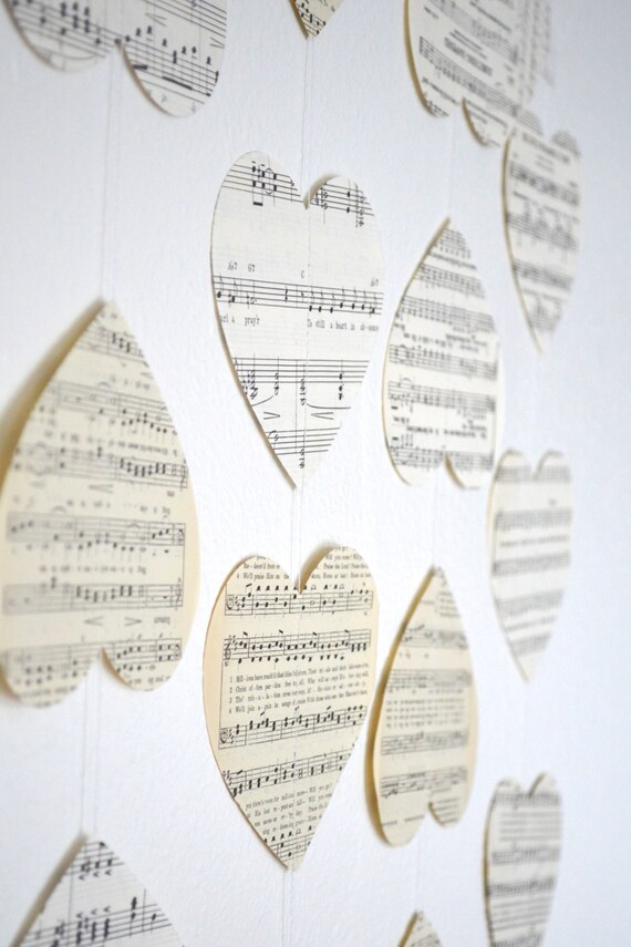 Items similar to Vintage Music Hearts Garland Large 4" wide vintage