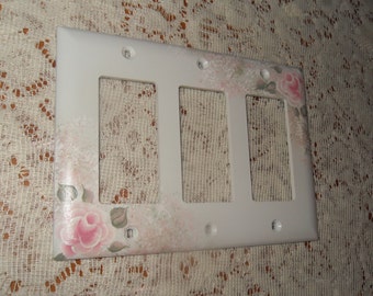 Shabby Cottage Chic Hand Painted Pale Rose Double Triple Rocker Light Switch Cover