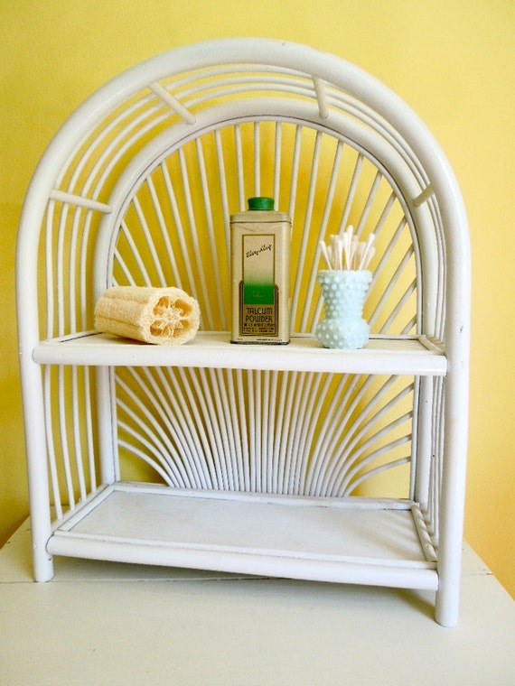 Vintage White Wicker Shelf Unit Arch Shaped Two Tier Free