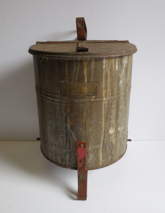 Vintage Industrial Trash Can Footed flip up lid Justrite Mfg.