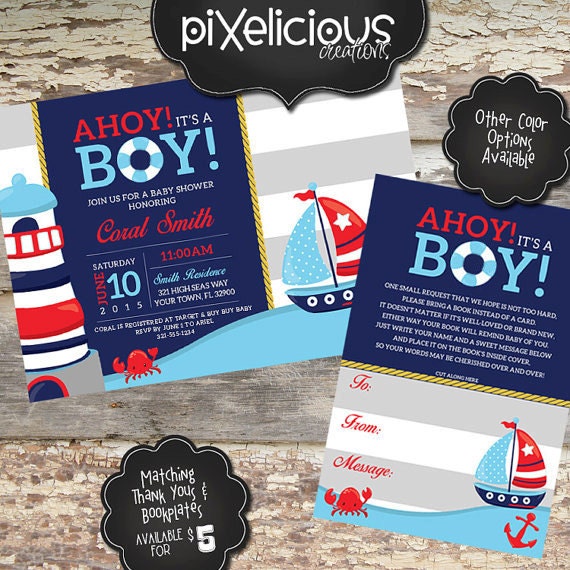 shower baby short invitation wording Baby NAUTICAL 5x7   Invitation  Digital Custom Print Shower File, You