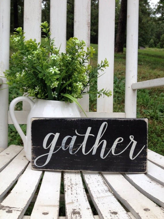 GATHER mini 5.5 X 12 Wooden Sign Farmhouse Style Decor Wall Decor Kitchen Dining Room Family Gallery Wall