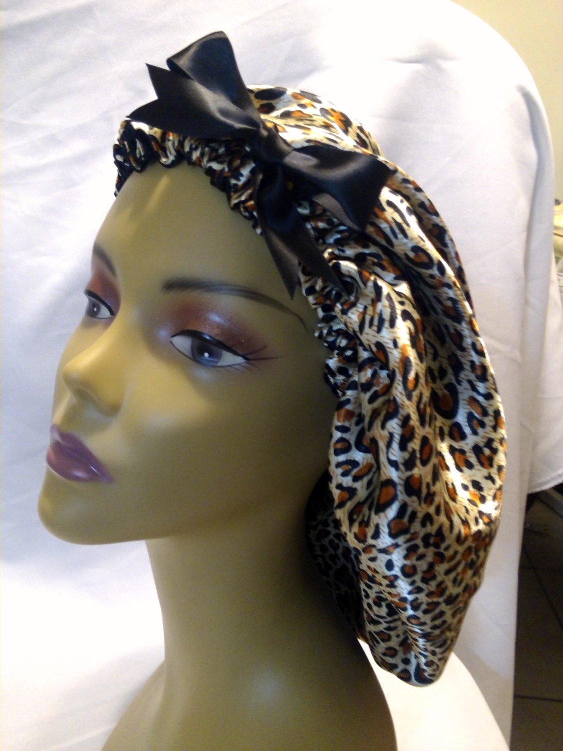 Ex.Large-Animal Print/Satin Sleep Cap/Satin Hair Bonnet/Large