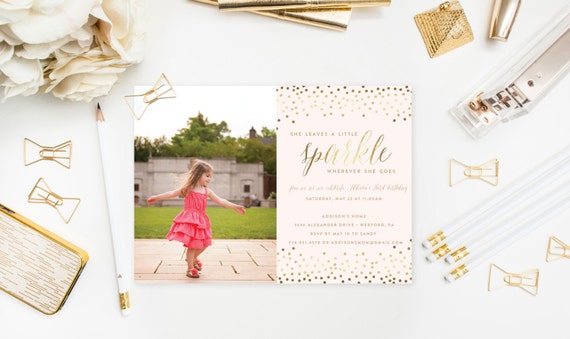 She Leaves a Little Sparkle Wherever She Goes® - Girl Sparkle Confetti Birthday Invitation - Glitter Confetti Sparkle - 1st 2nd 3rd 4th 5th Il_570xn