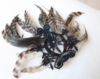 Black and brown color feather applique 100 % handmade 1 pieces listing