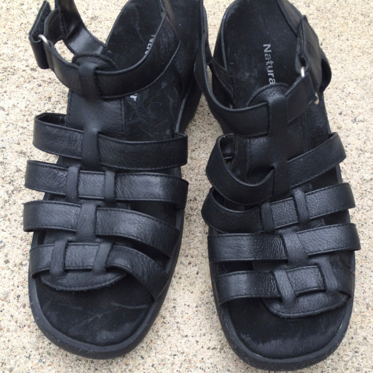 Black Leather 90s Vintage Fisherman Sandals Naturalizer Shoes