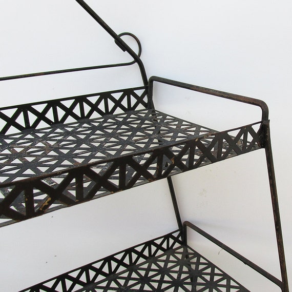 Mid Century Black Metal Bath Shelf Curio Shelf by leapinglemming
