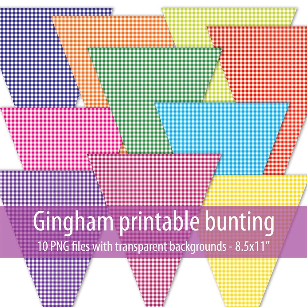 Digital Bunting Clip Art Gingham Instant Download Printable