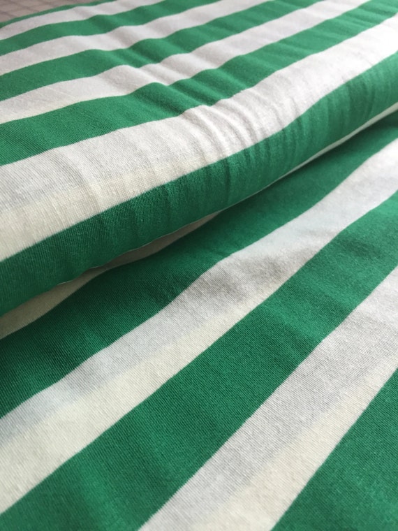 Green and Off White Striped Jersey Knit Fabric