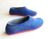Felted wool slippers  Nautical Blue Red Women Wool shoes 100% wool Customize your Own Shoes Traditional Felting Winter Shoes Autumn Shoes