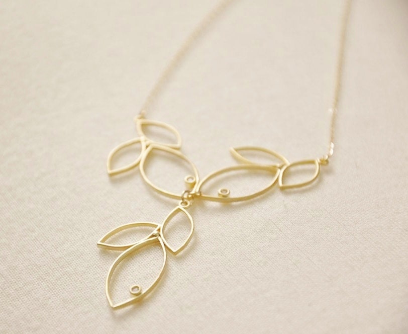Gold Modern Three Leaves Y Shaped Bib Necklace- 14K Gold Filled Chain, Nature Inspired, Dainty Feminine, Botanical Designs, Unique Jewelry