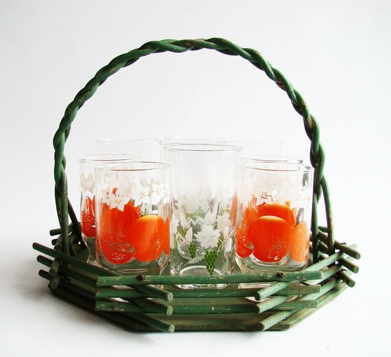 Vintage 1960s 70s Drinking Glasses with Oranges