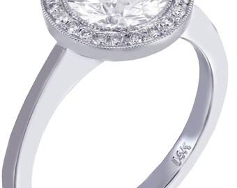14k white gold round cut diamond engagement ring bezel set 1.45ctw