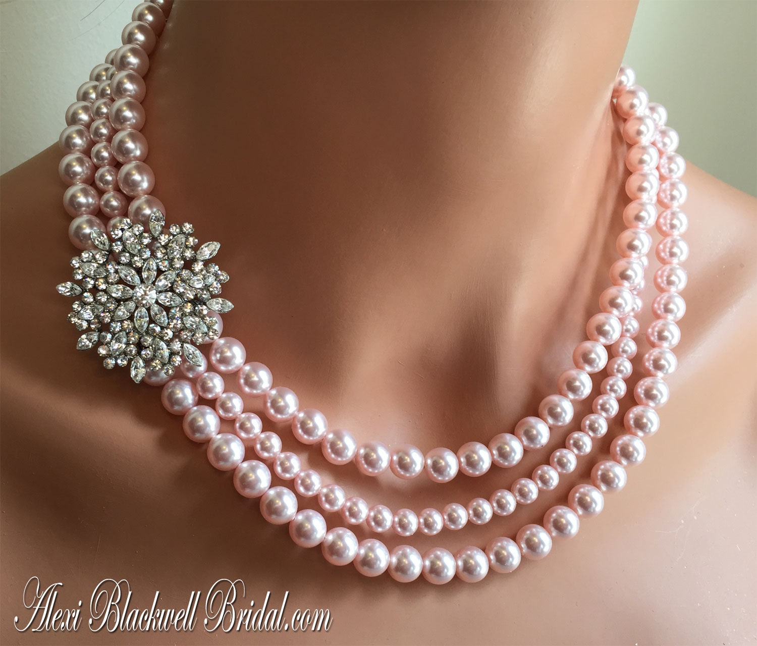 Bridal Necklace Set Blush Pink Pearl Wedding jewelry set 3