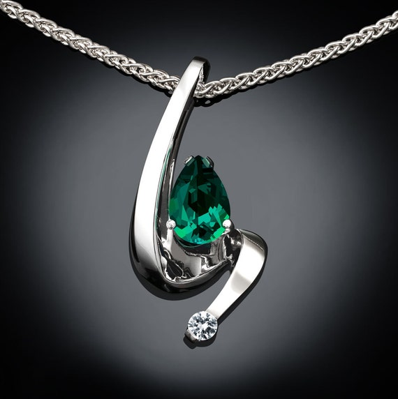 Created Emerald and White Sapphire Necklace