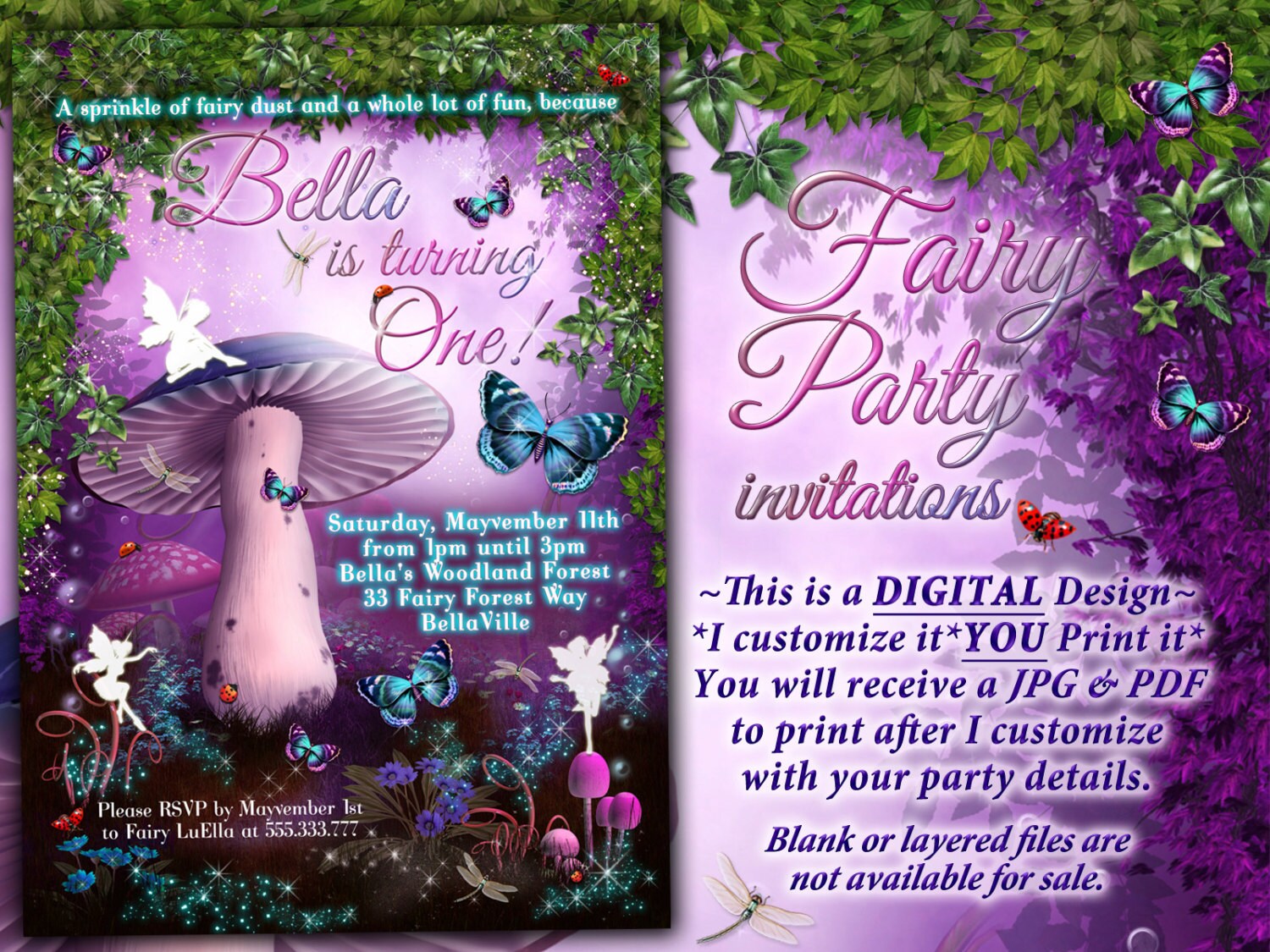 Fairy Invitation Fairy Party Invitation Birthday by BellaLuElla