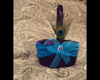 custom made wedding flower girl basket dark purple and turquise