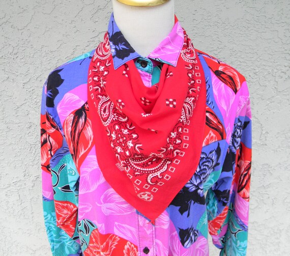 Southwestern Bandana Vintage 80s Red and White Bandana Scarf
