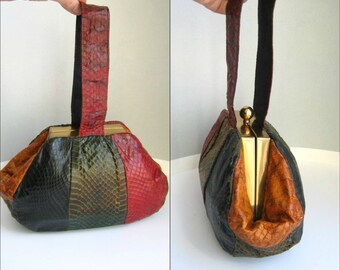 1940s 4-tone cobra snakeskin wristlet purse colorblock color block cobraskin snake skin 40s colorblocking