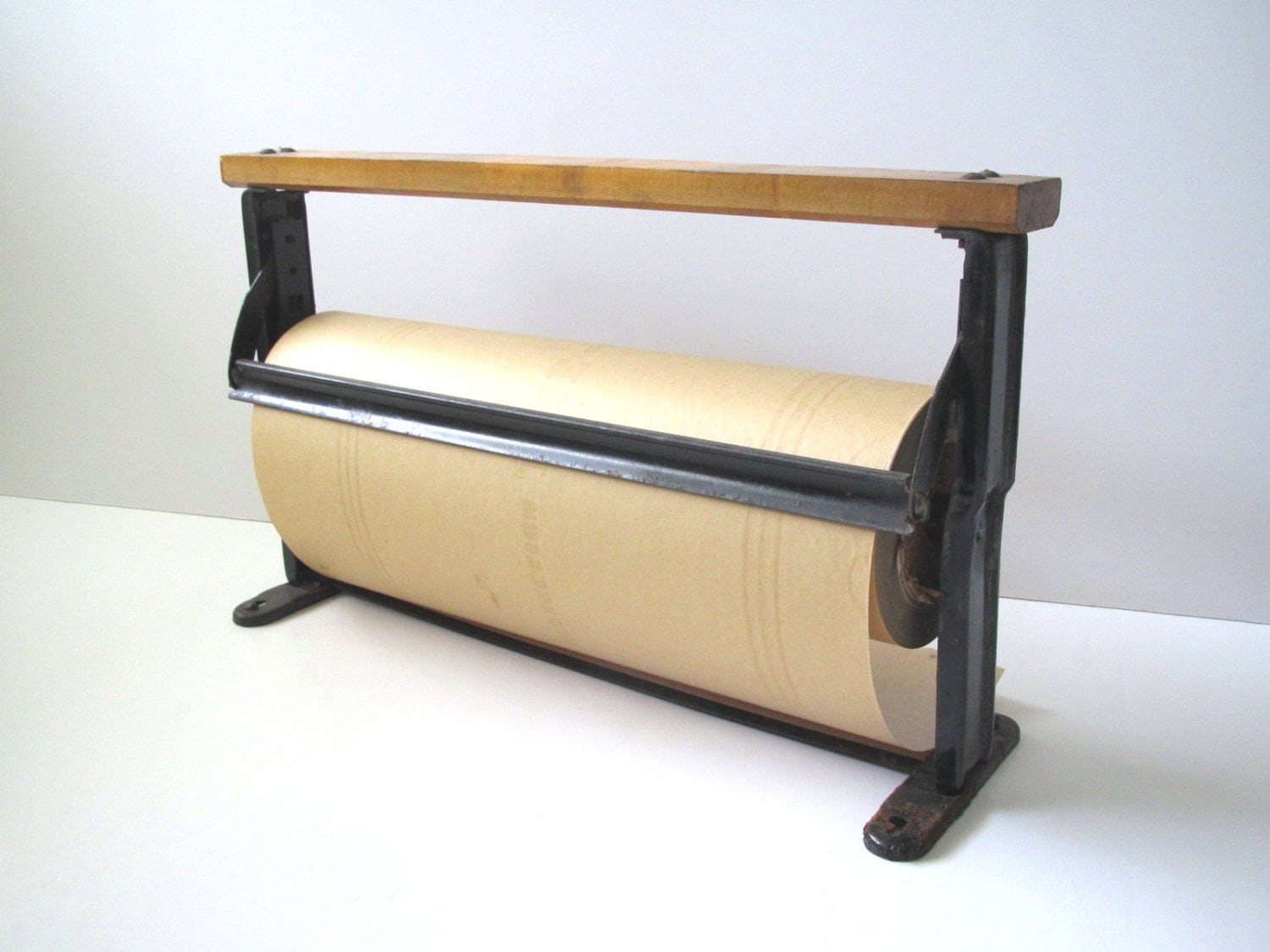 Vintage butcher paper cutter/ wood metal paper cutter/ shop