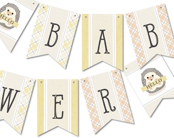 Hedgehog Banner Flags, Bunting Party Décor for Your Woodland Baby Shower // BABY HEDGEHOG