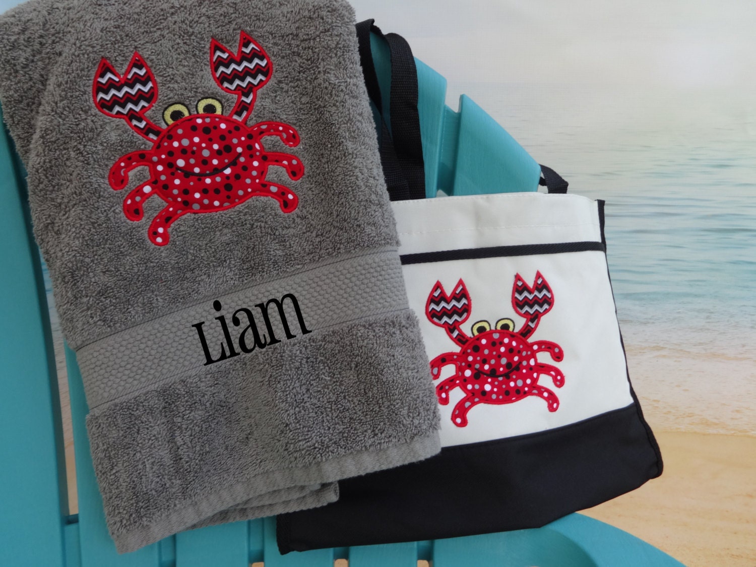 Personalized Boys BEACH Towel and BEACH BAG by kozykidzboutique