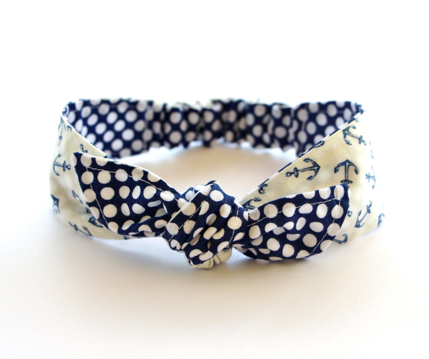 Baby Bow Headband Pretied Wrap Reversible Nautica Blue