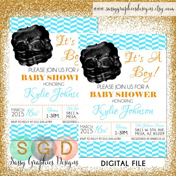 Boys Baby Shower Invitation with ultrasound picture DIY