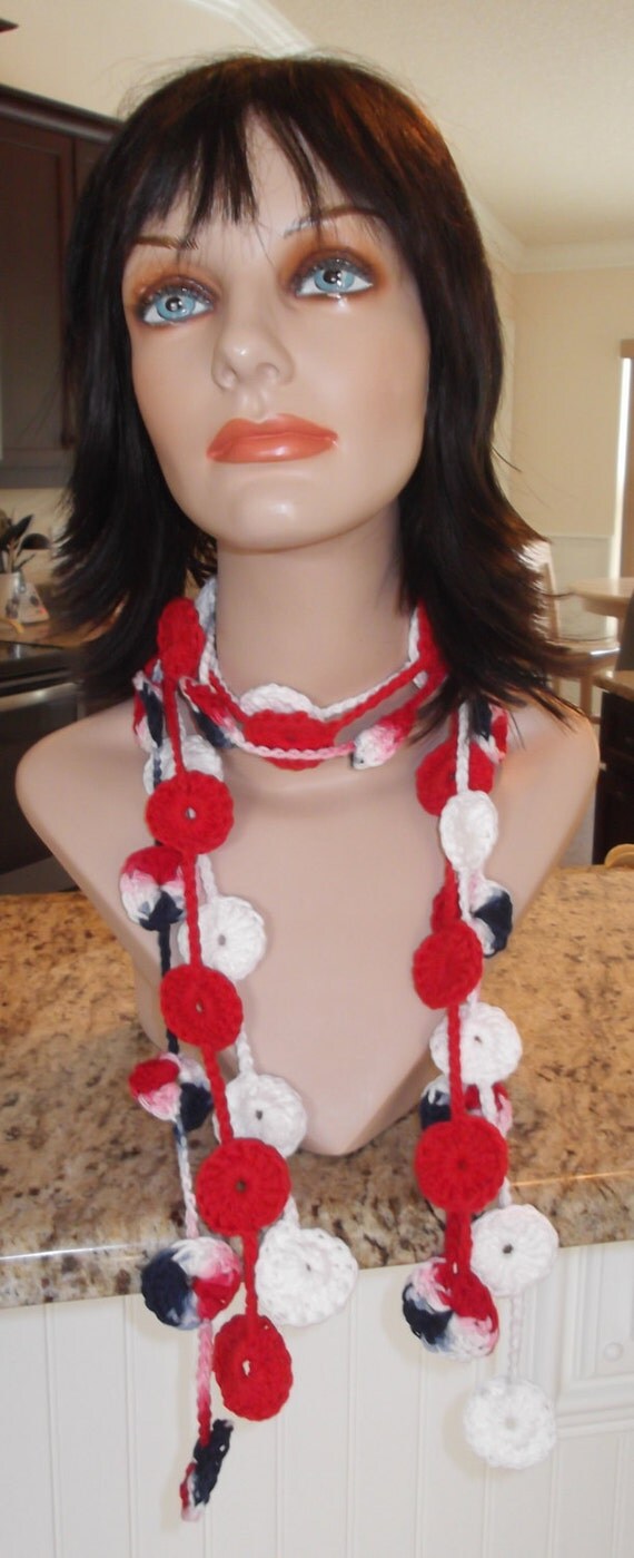 Crochet Medallion Lariat Scarf Women's Teen's Crochet Cotton Medallion Lariat Scarf