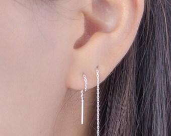 Chain Threader Earrings, Sterling Silver, Gold Plated, Delicate Chain Stick Earrings, Minimalist, Edgy Jewelry, Handmade Gift, Lunai, CHE021
