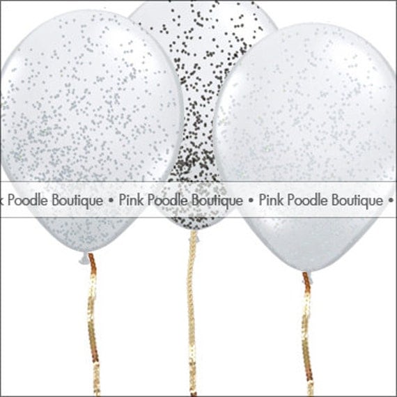 12 GLITTER FILLED Clear BALLOONS 1 pc Metallic