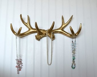 Gold Antlers Wall Hook Jewelry Hanger Faux Taxidermy 10 point Wall decor