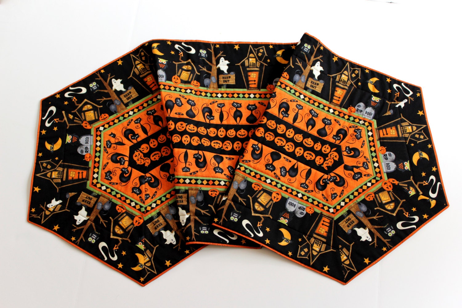 Table Runner Extra Long Quilted Haunted Halloween Reversible
