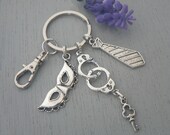 Fifty Shades Of grey Inspired Key Chain Gift for Him or Her Tie Mask and Handcuff Key Ring