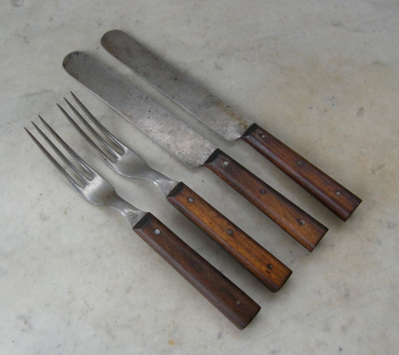 4 CIVIL WAR ERA Cutlery 2 Forks 2 Knives Wooden by OnceUpnTym