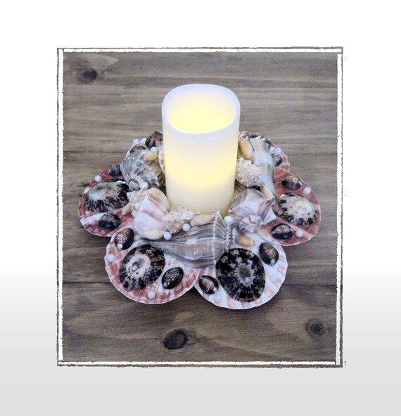 Seashell Candle Ring w/Realistic Battery Candle, Beach, Nautical