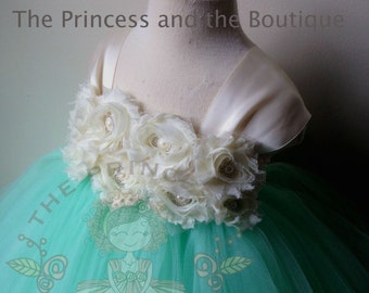flower girl dress mint, flower girl dress ivory, flower girl dress, girls dresses, tutu dress, birthday ourfit girl, mint flower girl dress