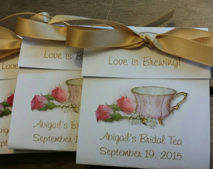 Beautiful Pink Elegance Personalized Tea Bag Favors Wedding Shower or Bridal Shower Party Favors pink and gold teacup SALE tea cups