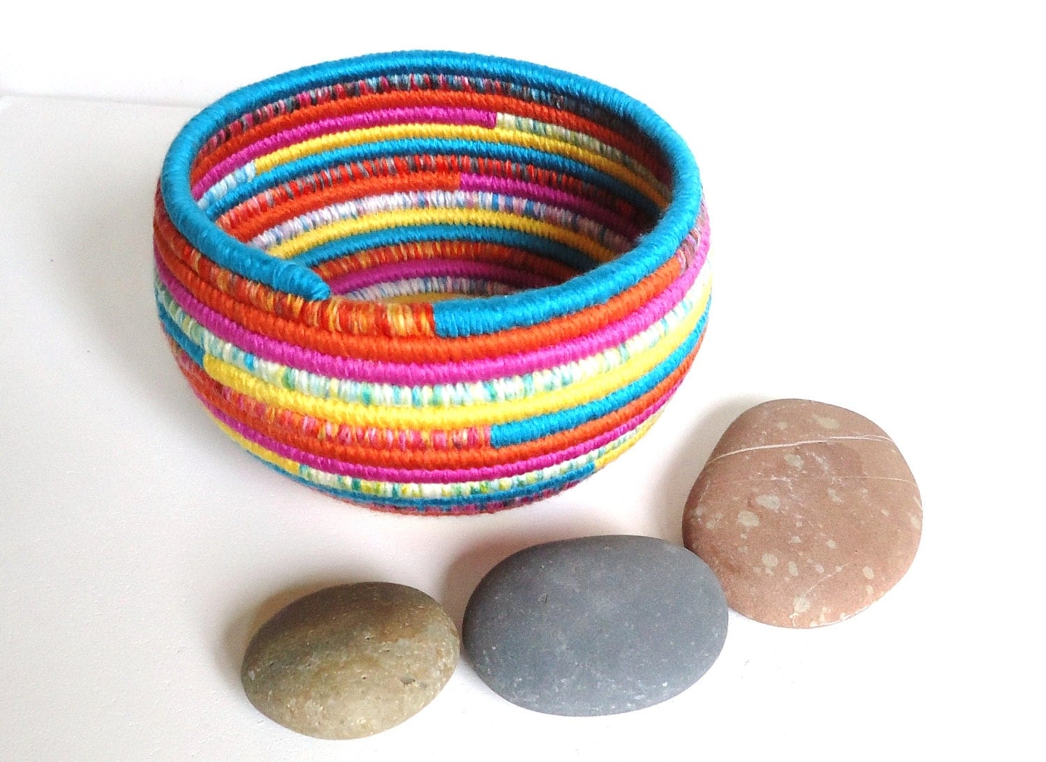 Yarn Coiled Basket Colorful Storage Basket Multicolored