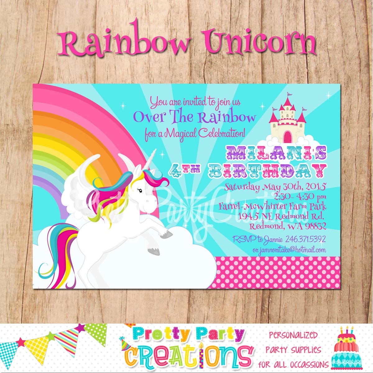 rainbow unicorn invitation you print