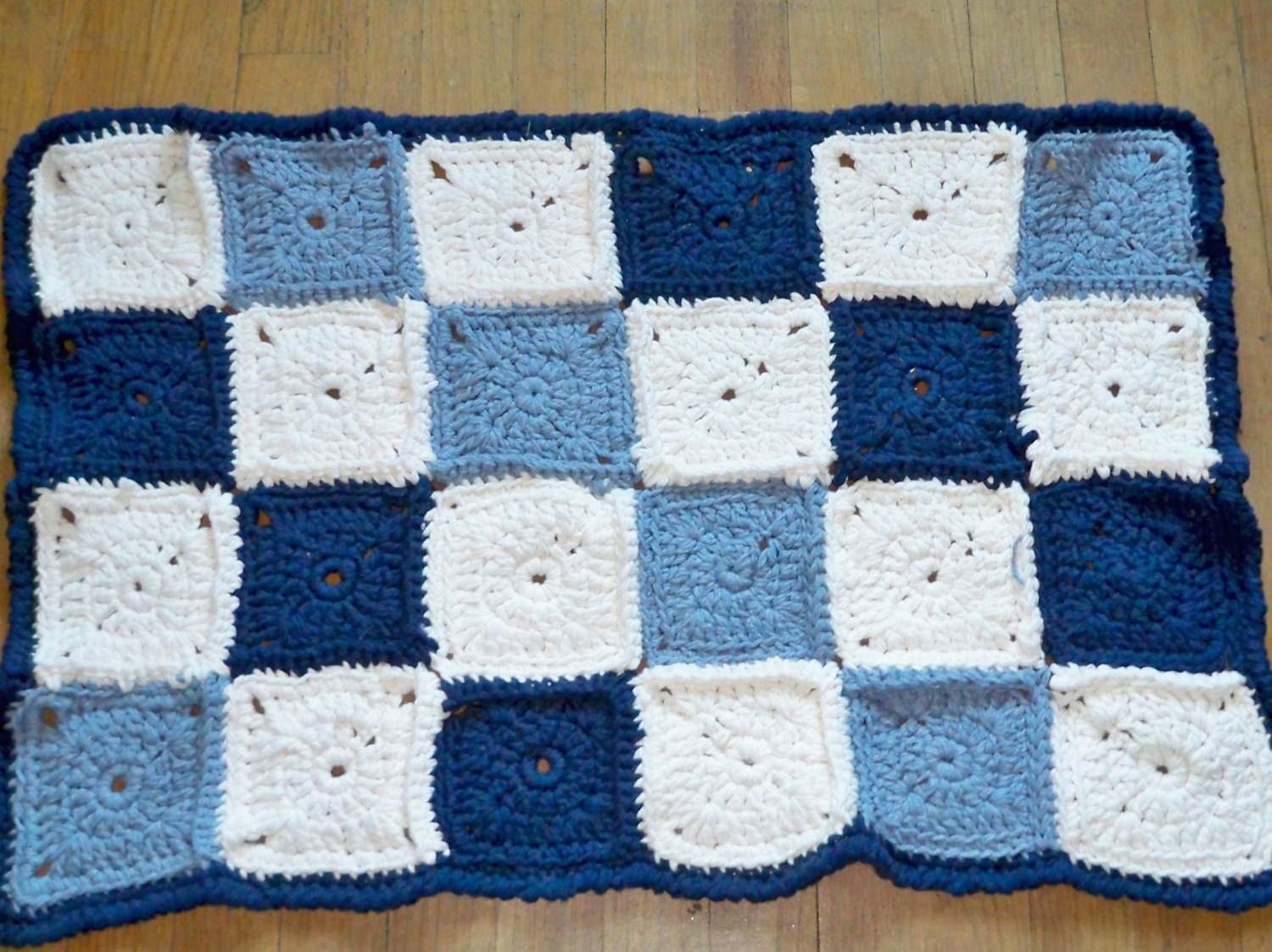 Hand Crocheted Denim Classic Blues Area Rug. by