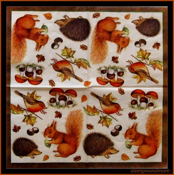 large decoupage animals Woodland a on paper napkins, 4 animals decoupage plus